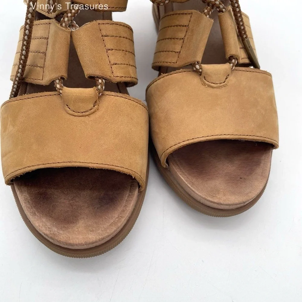 Sorel Joanie Lace Wedge Sandals Womens Size 10 Camel Tan Leather Gladiator